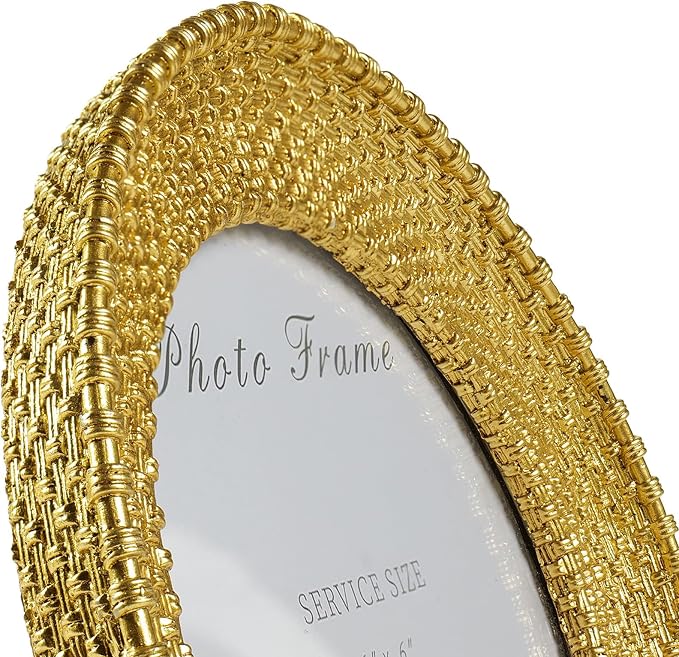 Cuspin 6x6 Round Picture Frame, Vintage Gold 6 inch Circle Frame Rattan - Image 4