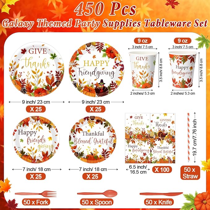 450 Pcs Happy Friendsgiving Tableware Set Decorations, Fall Thanksgiving - Image 2