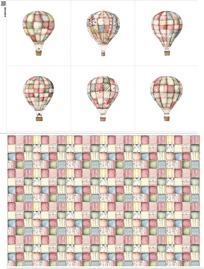 Patchwork Hot Air Balloon Cotton Fabric Panel – 6 Designs + Bonus Sheet by FabricsTown