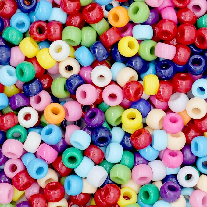1000Pcs Pony Beads Bracelet 9mm Rainbow Plastic Barrel Pony Beads by Auvoua
