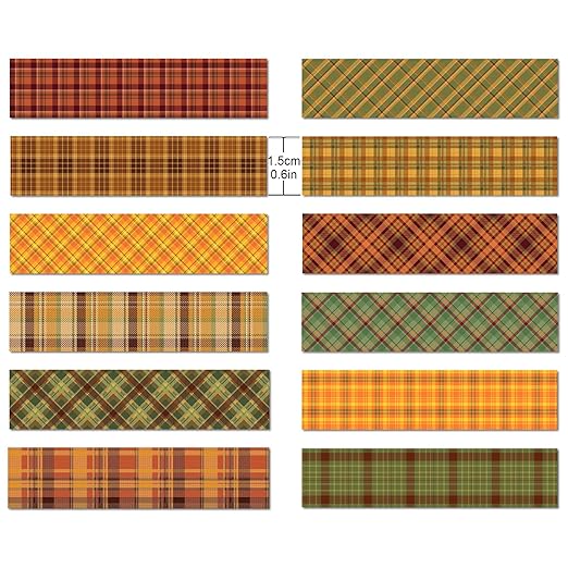 12 Pcs Thanksgiving Washi Tape Plaid Pattern Masking Tape Decorations Thanksgiving Decorative Paper Sticker for Vintage Journals, Planners, DIY Craft Gift Wrapping