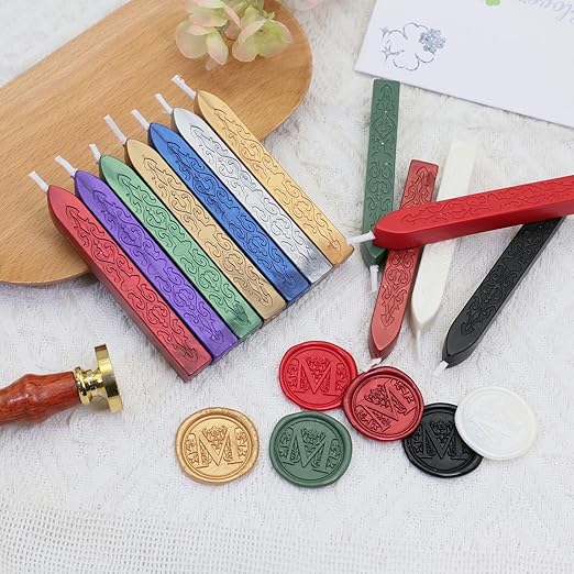 12Pcs Wax Sealing Sticks with Wicks, Assorted Colors Wax Seal Sticks Great for Vintage Mixed Color Waxsealsticks Letter Sealwax Stamp Wedding Invitations, Decoration (12-1)
