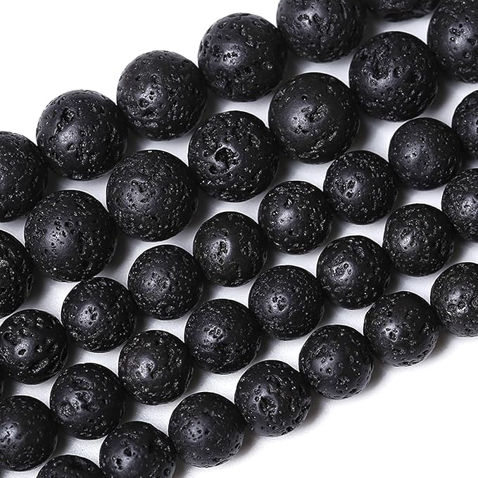 8MM 90pcs Natural Stone Beads Black Volcanic Lava Gemstone Round Loose Beads for Jewelry Making Bracelet 2 Strands 32"