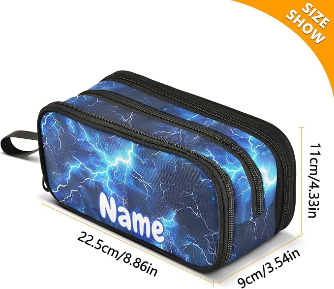 Custom Blue Electric Lightning Pencil Case Box Boys Girls Personalized Name - Image 7