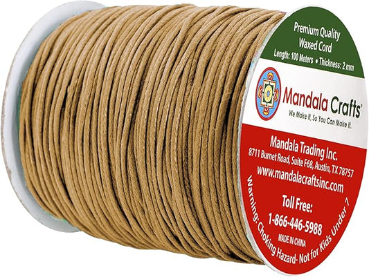 Mandala Crafts 2mm 109 Yards Tan Cotton Waxed Cord for Jewelry Making Bracelet Cord Waxed String - Beading String Thread Jewelry Cords for Necklaces String