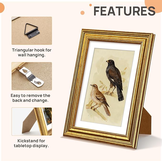 upsimples Vintage 5x7 Picture Frame, Antique Gold Frame Displays 4x6 - Image 5