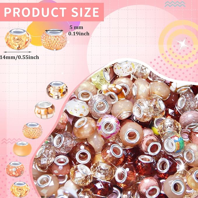 150Pcs Large Hole Beads Spacer Beads Champagne Assorted European Craft Big - Image 2