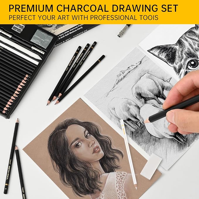 24 Piece Sketch Pencil Set, Graphite Charcoal - Image 4