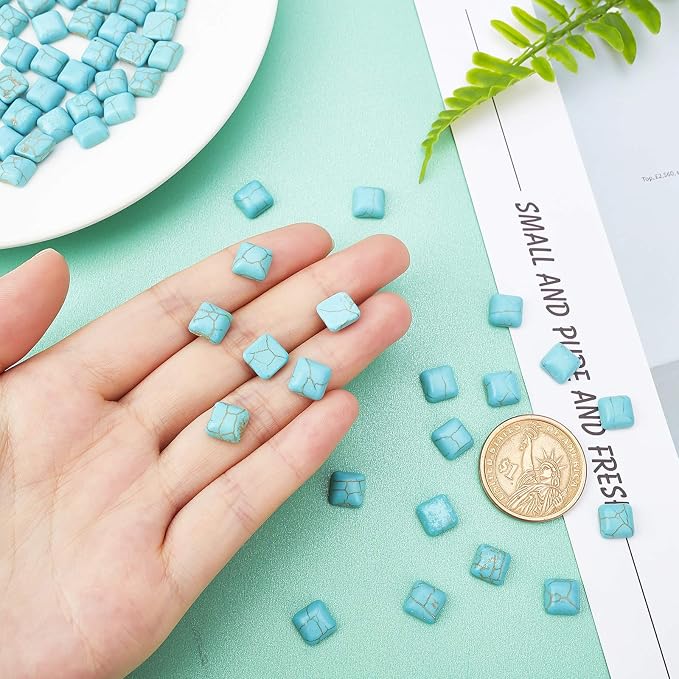 arricraft 100PCS Square Synthetic Turquoise Gemstone Flat Back Stone Cabochons - Image 3
