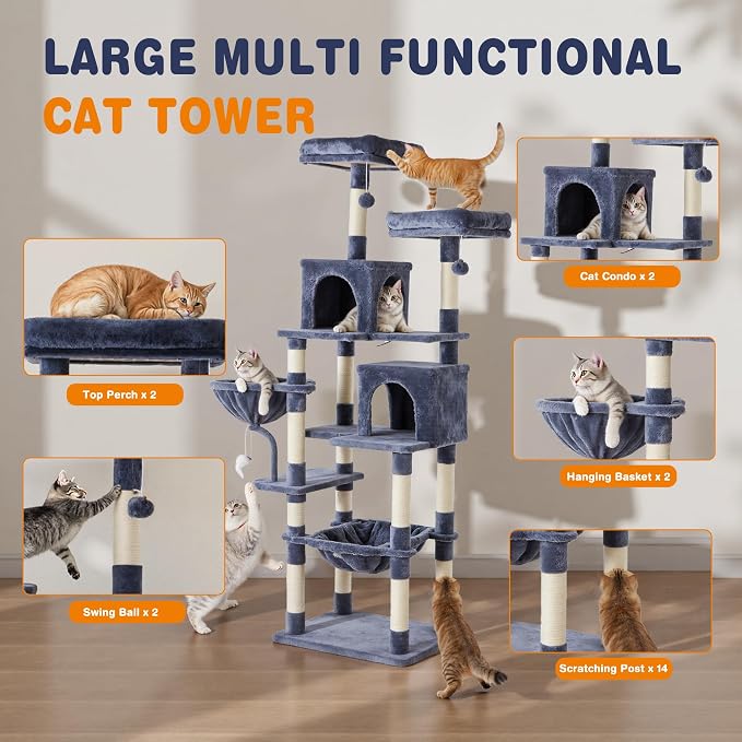 Sweetcrispy 71 inch Cat Tree Tower, Large Multi Level Cat Climbing Tower - Image 2