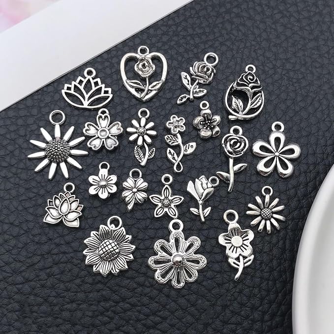 WOCRAFT 60pcs Antique Silver Flowers Bracelet Charms - Image 3