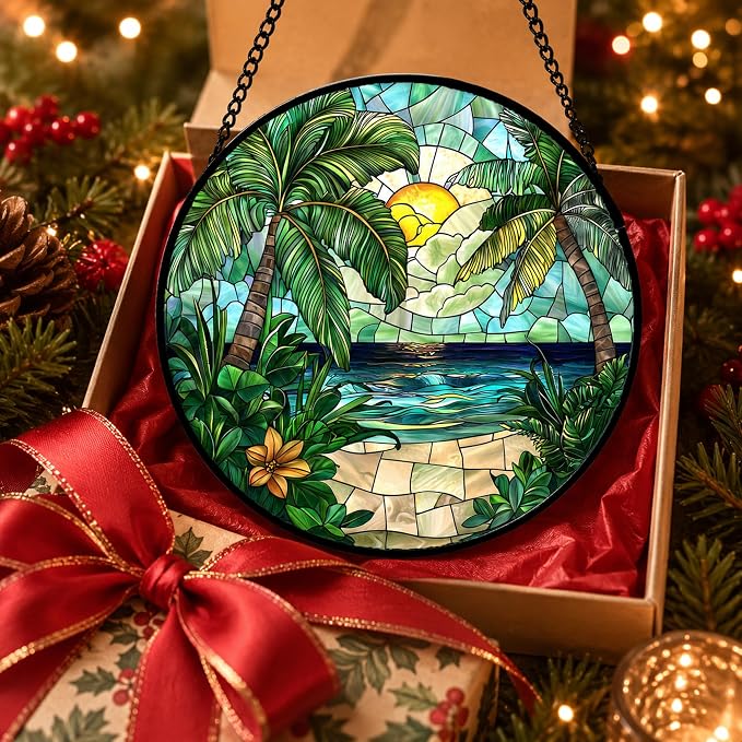 Sunset Beach Acrylic Suncatcher Faux Stained Glass Window Hanging 11.8" | - Image 5
