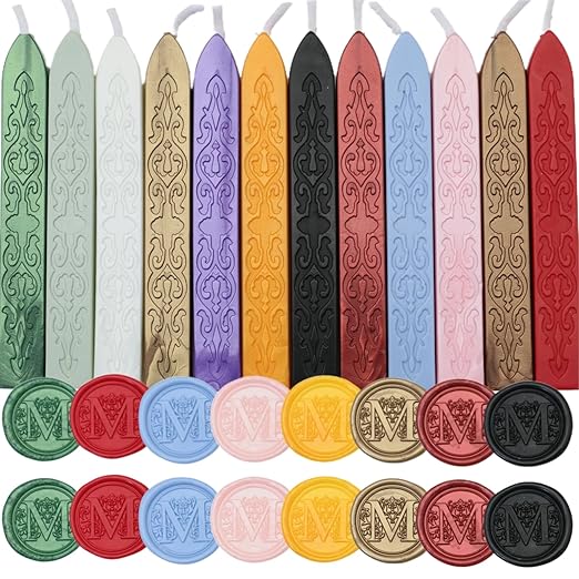12Pcs Wax Sealing Sticks with Wicks, Assorted Colors Wax Seal Sticks Great for Letter Sealwax Stamp, Mixed Wicks Waxsealsticks Wedding Invitations, Decoration (12-2)