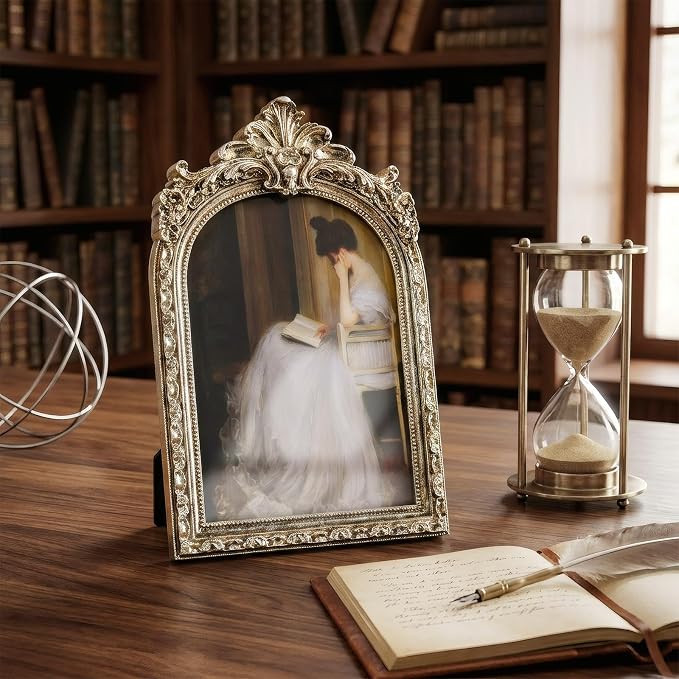 Cuspin Vintage Silver Picture Frame 5x7, Ornate Resin Arched Photo Frame - Image 3
