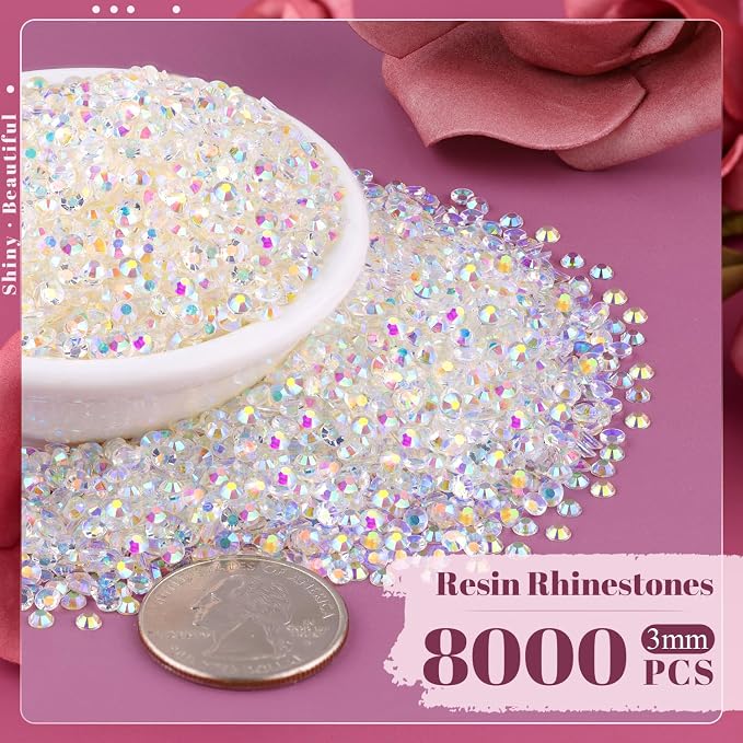 8000PCS 3mm Resin Jelly Rhinestones in Bulk, Bedazzling Flatback Crystals - Image 2