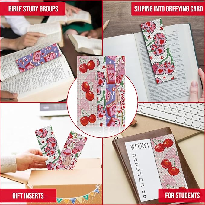 4 Pack Pink Cross Stitch Bookmark Kit - Image 3