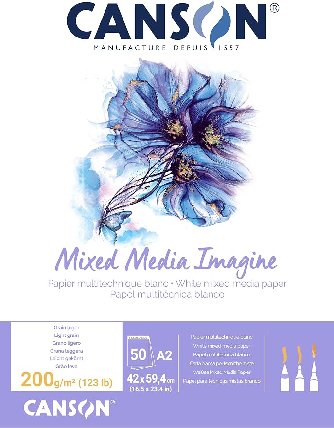 Canson Imagine Mixed Media 200gsm Paper, Natural White, A2 pad Including 50 by Unknown