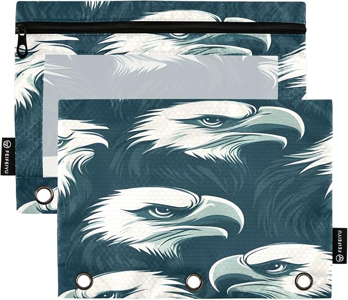 Eagles Head Pencil Pouch for 3 Ring Binder, 2 Pack Waterproof Pencil Bags Clear by BOENLE-WELCOMEYOURCOMING