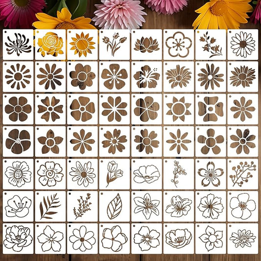 Flower Stencils for Painting Reusable 3” Flowers Stencil Floral Leaves Drawing Templates for Painting on Wood Fabric Canvas