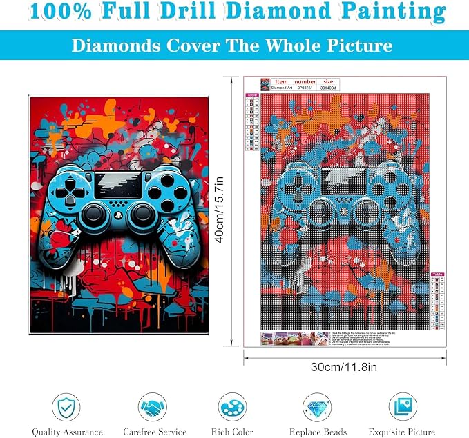 VeGuude Diamond Art Kits for Adults, Graffiti Gaming Controller Diamond Painting - Image 3