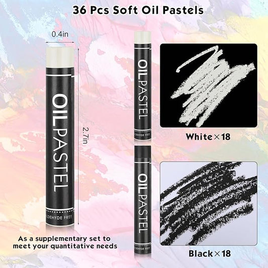 Geyoga 36 Pcs Soft Oil Pastels Bulk Artists Oil Crayons Single Color Creamy Pastels for Art Painting Drawing Blending for Back to School First Day of School Kids Students Artists(Black, White)