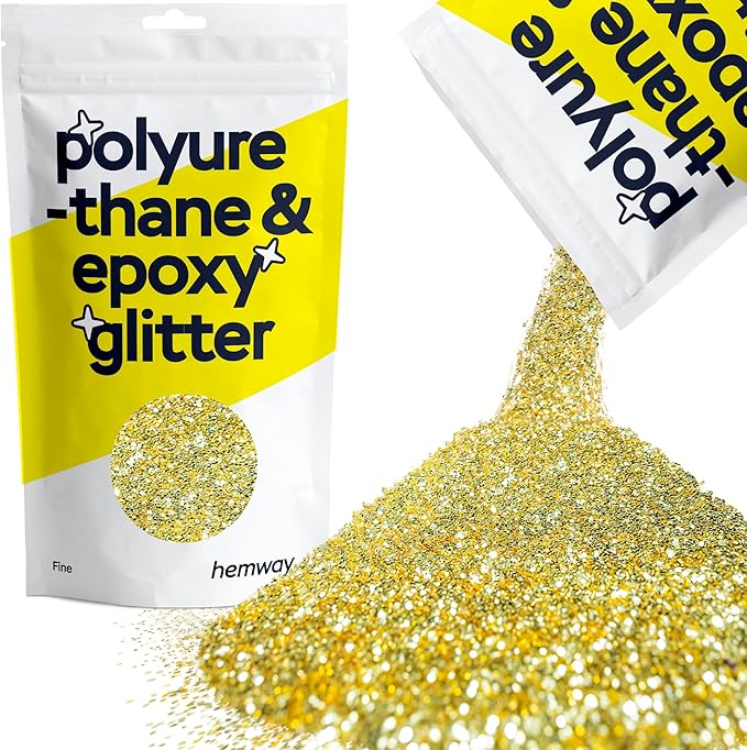 Hemway Polyurethane & Epoxy Resin Glitter 100g / 3.5oz Metallic Crystal Flake Additive for Flooring Jewelry Tumblers Glass Pigment - Fine (1/64" 0.015" 0.4mm) - Sand Gold