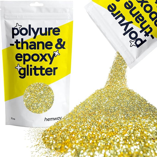Hemway Polyurethane & Epoxy Resin Glitter 100g / 3.5oz Metallic Crystal Flake Additive for Flooring Jewelry Tumblers Glass Pigment - Fine (1/64" 0.015" 0.4mm) - Sand Gold