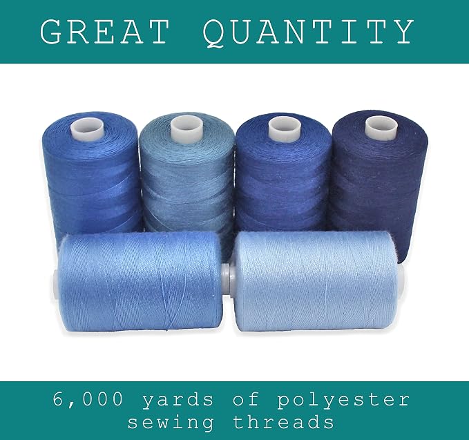 BlesSew Sewing Thread in Blue Color Tones – 6 Spools of Polyester Thread - Image 2