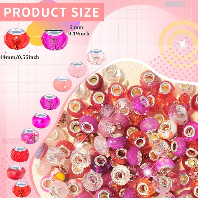 Zyehxed Large Hole Beads Red Rose Pink Fairy Wand Garden Beads - Image 2