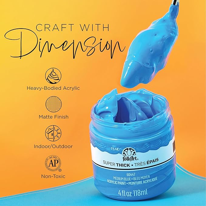 FolkArt Super Thick Acrylic Paint with a Textured Finish, Medium Blue, 4 oz
