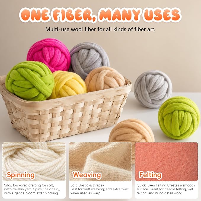 3.53oz Wool Roving: Needle Felting Wool White Roving Wool Felting Supplies Pure - Image 6