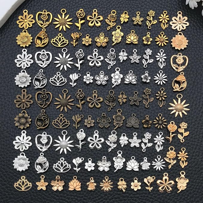 WOCRAFT 100pcs Flowers Charms for Jewelry Making Assorted Jewelry Bangle - Image 6