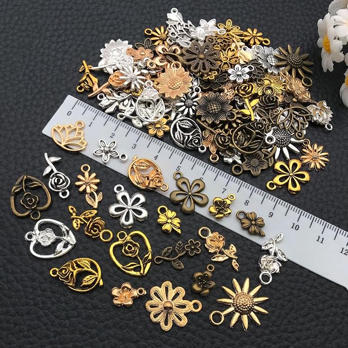 WOCRAFT 100pcs Flowers Charms for Jewelry Making Assorted Jewelry Bangle - Image 3