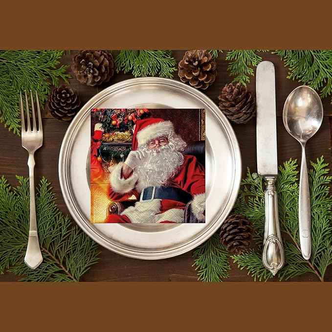 20-ct 13x13 Christmas Paper Decoupage Napkins, 3-Ply Servilletas Tissue Napkin for Dinner and Parties, Disposable Napkins (Santa Chair)