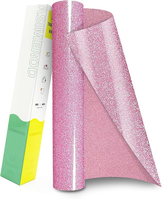 Glitter HTV Heat Transfer Vinyl Rolls- 12" x 10ft. Glitter Iron on Vinyl for DIY T-Shirts, Glitter for All Cutters, Heat Transfer Vinyl (Rosy Pink)