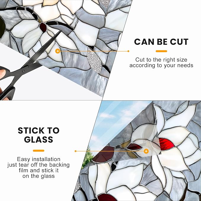Stained Glass Window Privacy Film: Non-Adhesive Sun and Landscape Mosaic Design - Image 6