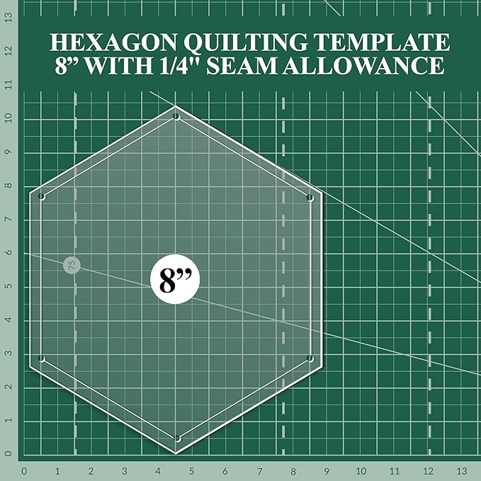 Hexagon Quilting Template Set - 8" with 1/4" Seam Allowance - Durable Acrylic Templates for Quilting, Patchwork, Crafting, & Sewing Projects - Clear Templates for Accurate Designing