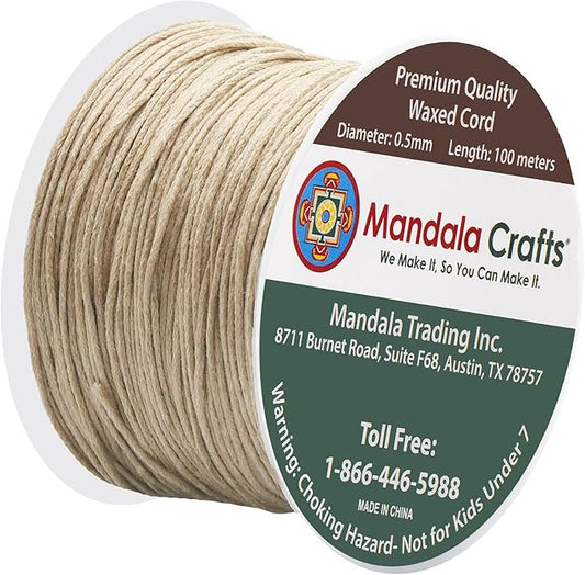 Mandala Crafts 0.5mm 109 Yards Natural Cotton Waxed Cord for Jewelry Making Bracelet Cord Waxed String - Beading String Thread Jewelry Cords for Necklaces String