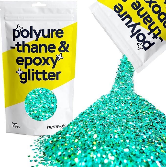 Hemway Polyurethane & Epoxy Resin Glitter 100g / 3.5oz Metallic Crystal Flake Additive for Flooring Jewelry Tumblers Glass Pigment - Extra Chunky (1/24" 0.040" 1mm) - Turquoise Blue Holographic
