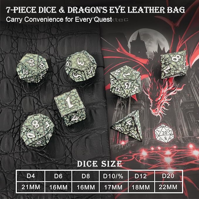 Haxtec Metal DND Dice Set Polyhedral D&D Dice Compatible with Dungeons and Dragons Gift TTRPG Black Green Metal Dice