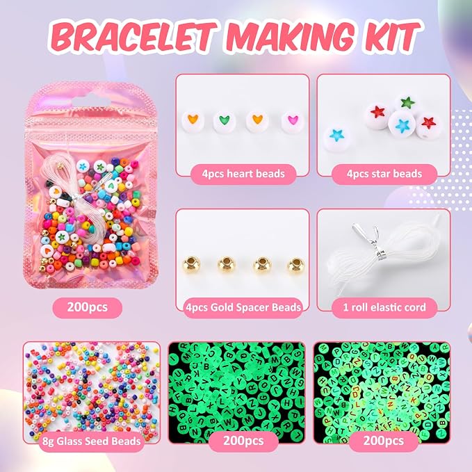 Kenning 24 Set Friendship Bracelet Making Kits Glow in The Dark Letter Beads - Image 2