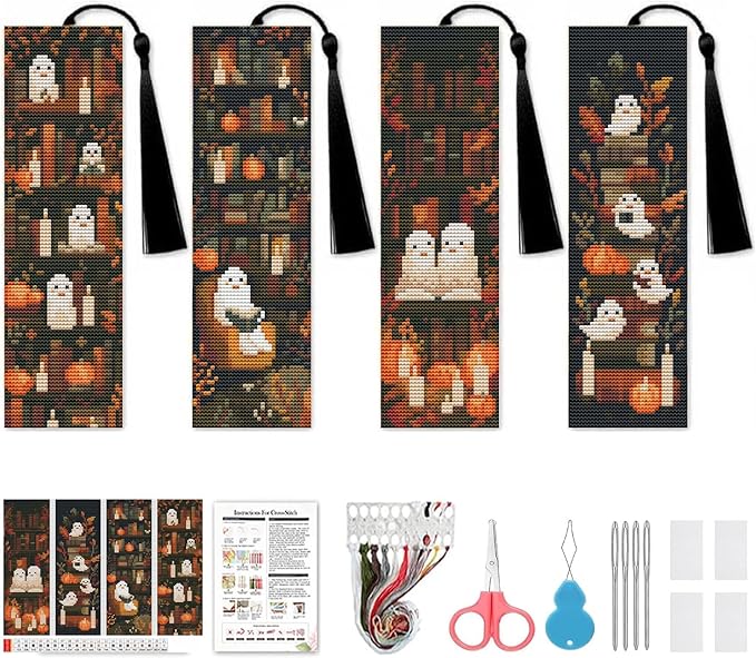 NEGEKFKX 4 Pcs Fall Cross Stitch Bookmark Kit by NEGEKFKX