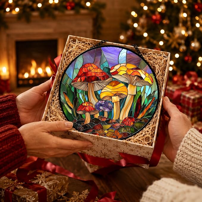 Jungle Mushrooms Acrylic Suncatcher Faux Stained Glass Window Hanging 6.3" | - Image 5