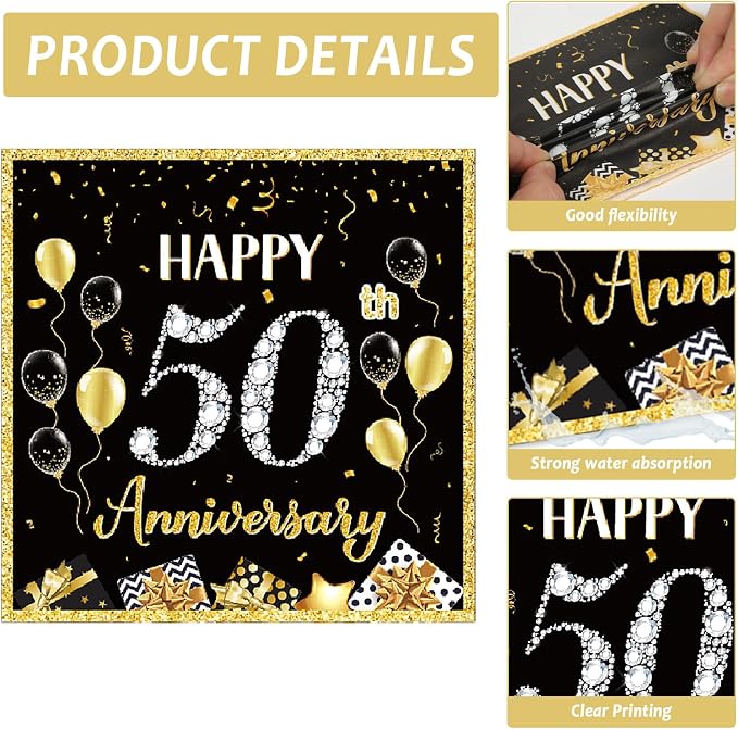 48Pcs 50th Anniversary Paper Plates Napkins Wedding Party Decorations Employee - Image 4