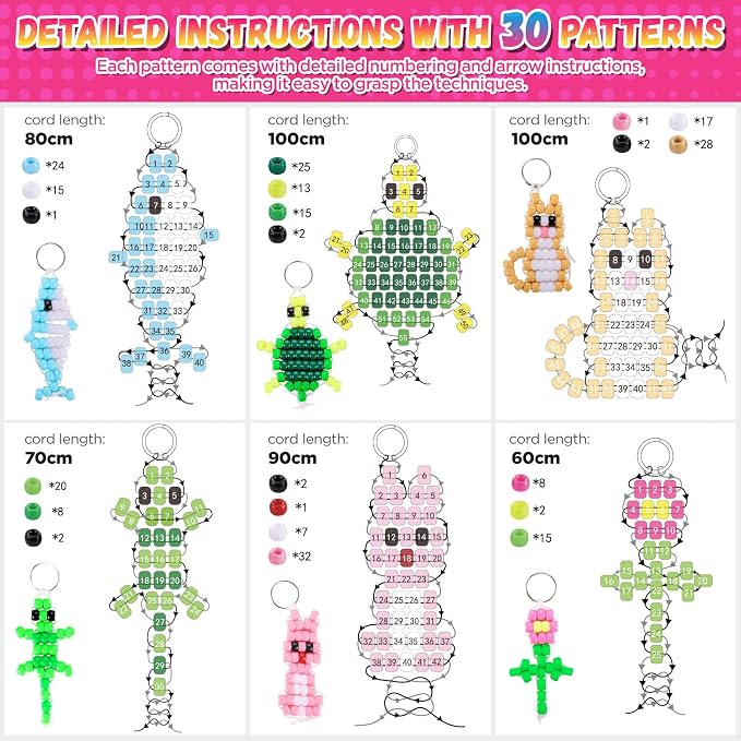Funtopia Beads for Crafts, Pony Beads Keychain Making Kit, Bead Pets Art Crafts - Image 2