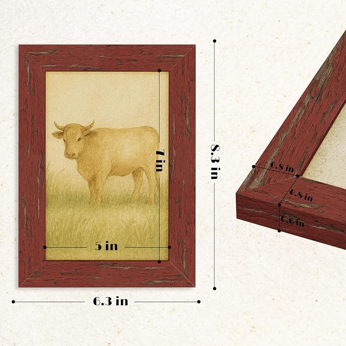 puthiac 5x7 Rustic Farmhouse Picture Frame, Barn Red, 1 Pack | Distressed MDF - Image 5