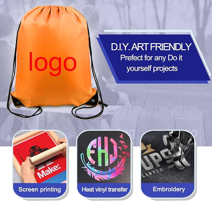 BeeGreen 20 Pieces Orange-String-Bag-Pack-Bulk Durable Cinch Gym Sacks - Image 2