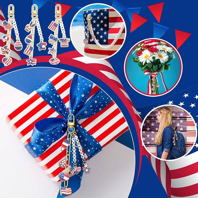 CraftyDream 558 Pcs American Flag Charm Keychains Making Kit Patriotic Charms - Image 5