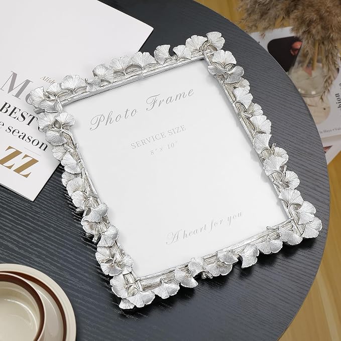 Cuspin Silver 8x10 Picture Frame, Vintage Silver Ornate Leaf Textured - Image 4