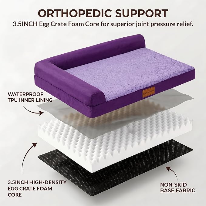 Patas Lague Orthopedic Dog Bed Large Sized Dog 36''X24'', Waterproof L Bolster - Image 4